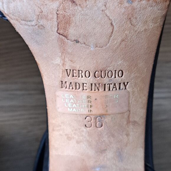 Melin Vintage Leather Ankle Strap Sandals Women 36 Black Block Heel Wood Detail - Picture 7 of 13